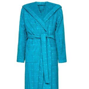 Bottega Veneta Intrecciato Cotton Terry Bath Robe Blue w/hood 656097 Italy